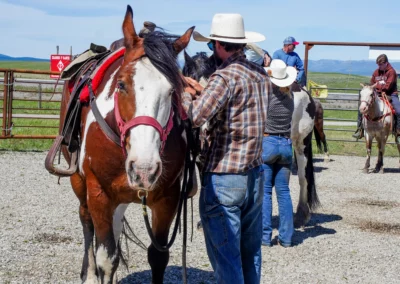 Guide at Diamond P Ranch taking care of horse to show horseback rides for beginners